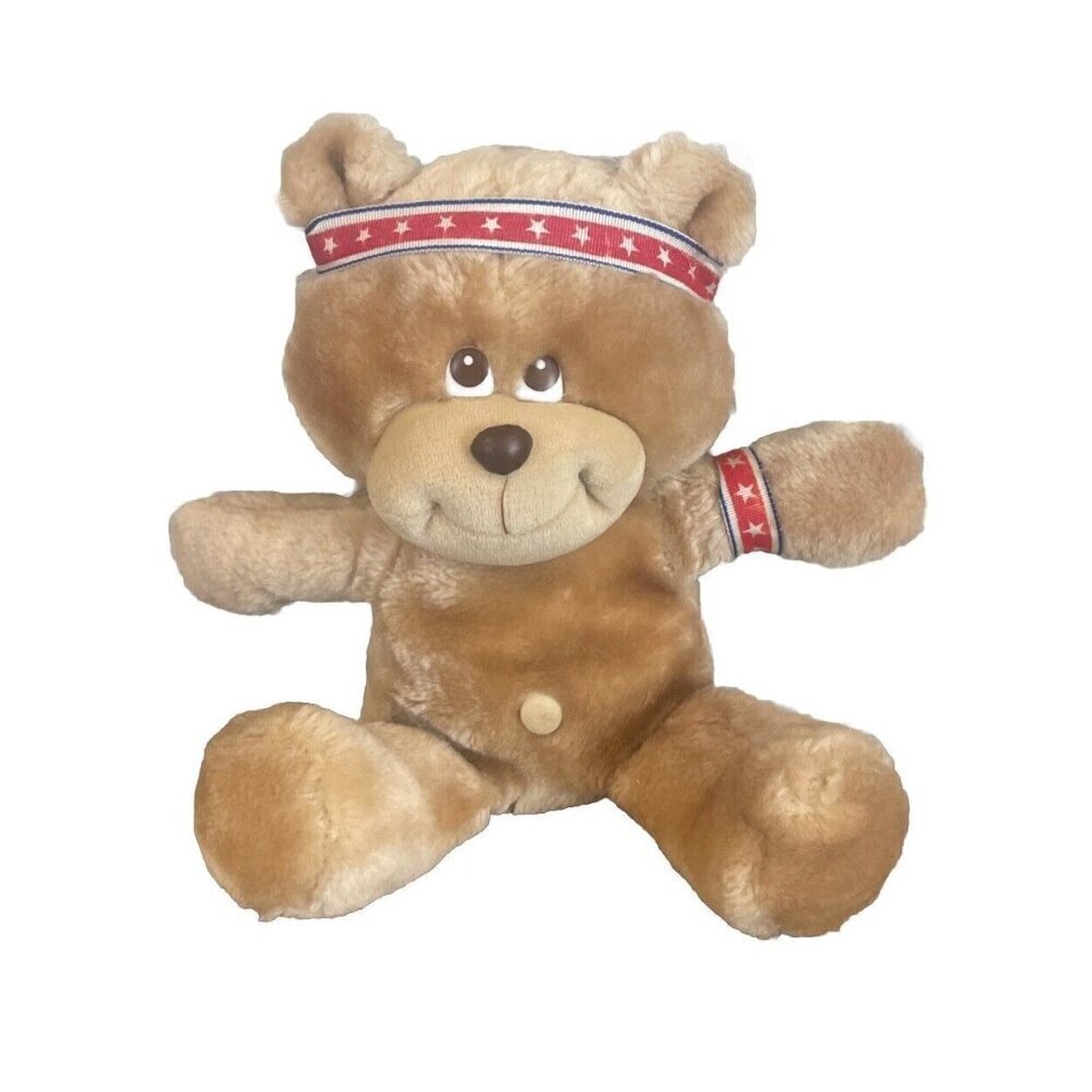 Applause Born In The USA Bear Plush Stuffed Animal Toy 10" Vintage 1986 Headband